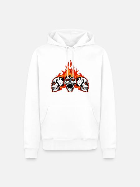 Kopf des Todes Flamme Schädel Kran Motorrad Biker - Männer Premium Bio Hoodie - Weiß