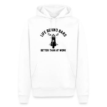 LEBEN HINTER GITTERN BESSER ALS BEI DER ARBEIT MOTORRAD - Männer Premium Bio Hoodie - Weiß - Vorne - Nico (187cm)