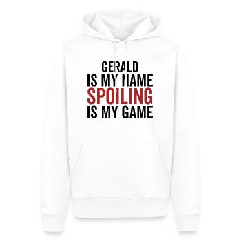Gerald is My Name Spoiling is My Game - Men’s Premium Organic Hoodie - white - Front - Nico (187cm)
