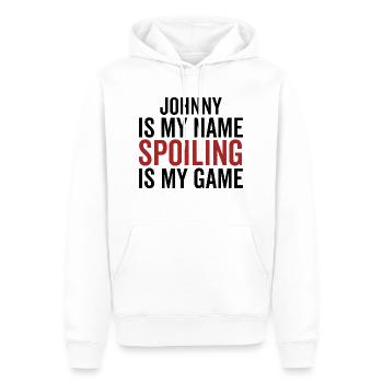 Johnny ist mein Name Spoiling ist mein Spiel - Männer Premium Bio Hoodie - Weiß - Vorne - Nico (187cm)