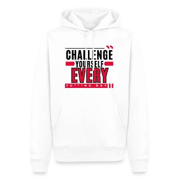 Motivation: Challenge Yourself Every F***ng day - Men’s Premium Organic Hoodie - white - Front - Nico (187cm)