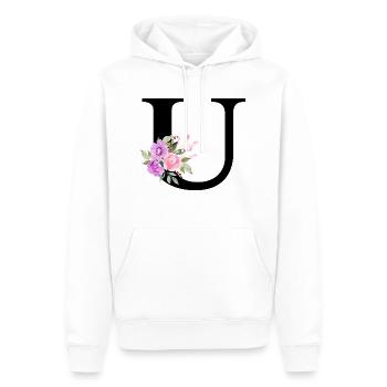 Lila Blumenbuchstabe u - Männer Premium Bio Hoodie - Weiß - Vorne - Nico (187cm)