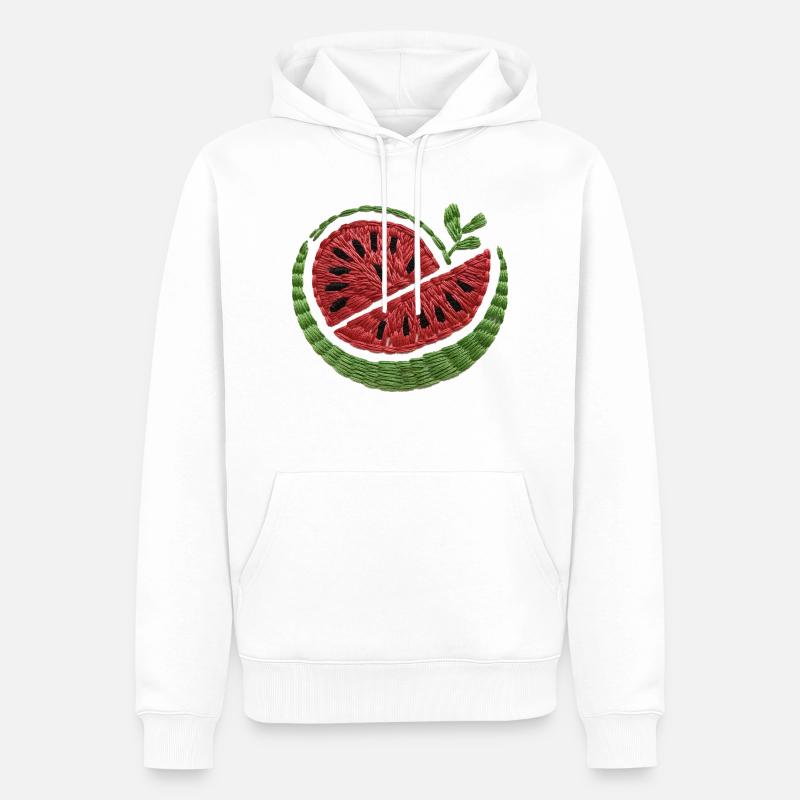 Gestickte Wassermelone - Männer Premium Bio Hoodie - Weiß