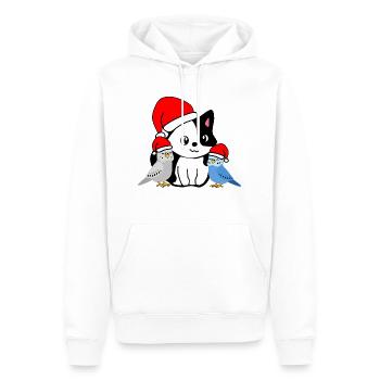Weihnachten - Festliche Tierfreunde - Katze & Wellensittiche - Männer Premium Bio Hoodie - Weiß - Vorne - Nico (187cm)