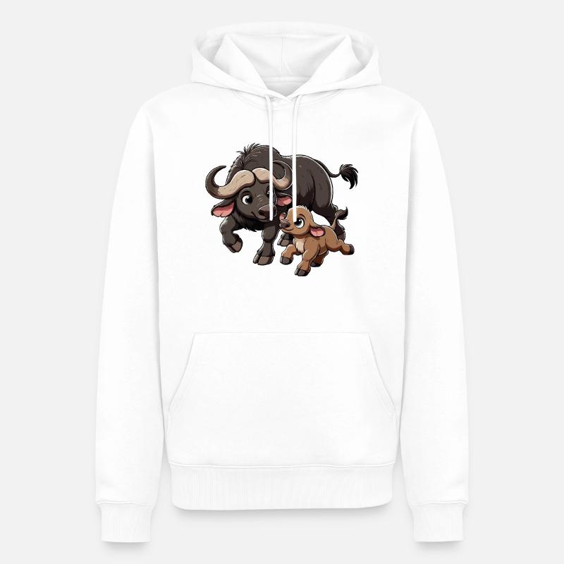 Kapbüffel Mutter und Kind - Männer Premium Bio Hoodie - Weiß