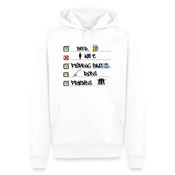 Checkliste für Prioritäten beim Angeln Lustiger Fischer - Männer Premium Bio Hoodie - Weiß - Vorne - Nico (187cm)