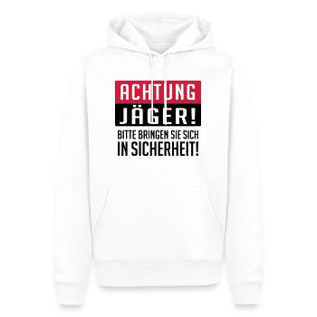 Achtung Jäger - Männer Premium Bio Hoodie - Weiß - Vorne - Nico (187cm)