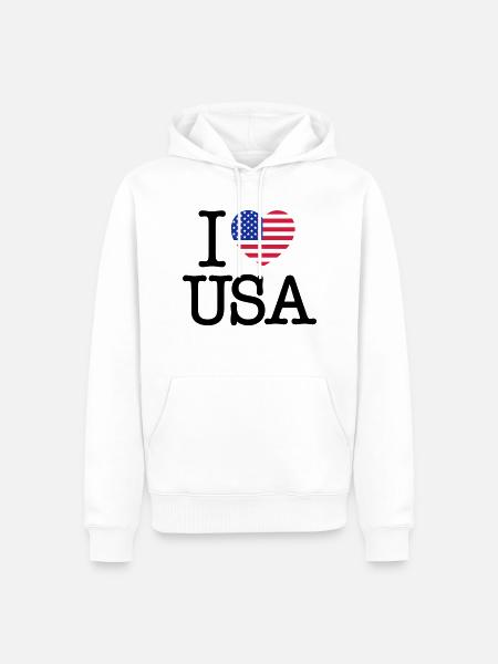 I Love USA - Sweat à capuche Premium bio Homme - blanc
