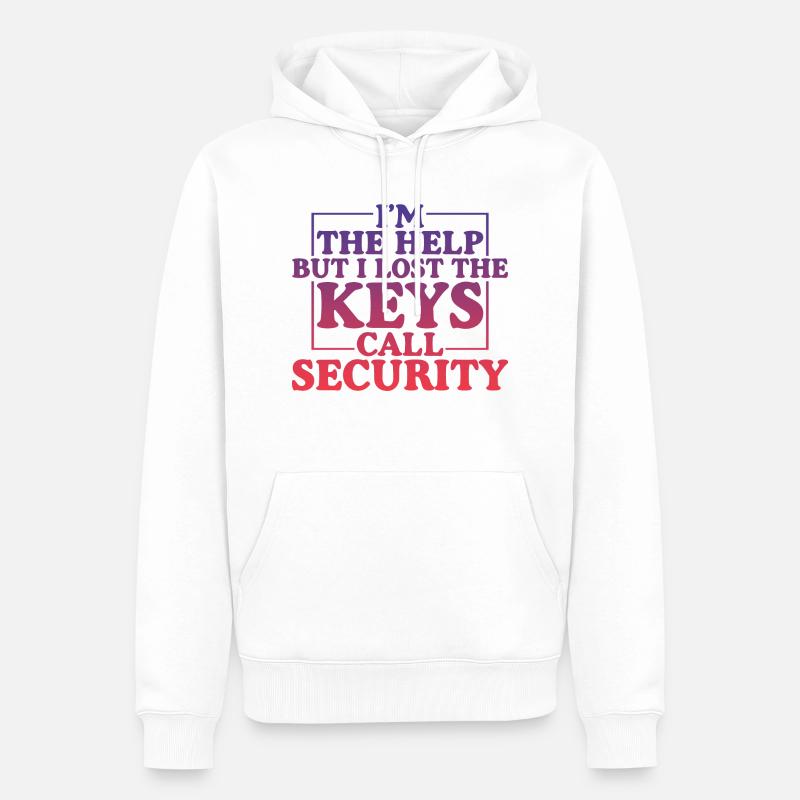 Je suis l’aide mais j’ai perdu les clés, appelez la sécurité 4 - Sweat à capuche Premium bio Homme - blanc