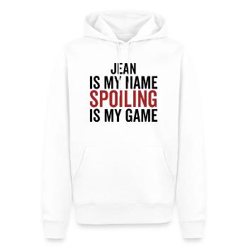 Jean ist mein Name Verderben ist mein Spiel - Männer Premium Bio Hoodie - Weiß - Vorne - Nico (187cm)
