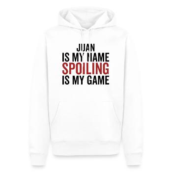 Juan ist mein Name Verderben ist mein Spiel - Männer Premium Bio Hoodie - Weiß - Vorne - Nico (187cm)