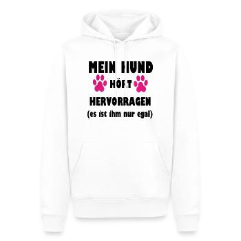 Mein Hund hört hervorragend (es ist ihm nur egal) - Männer Premium Bio Hoodie - Weiß - Vorne - Nico (187cm)