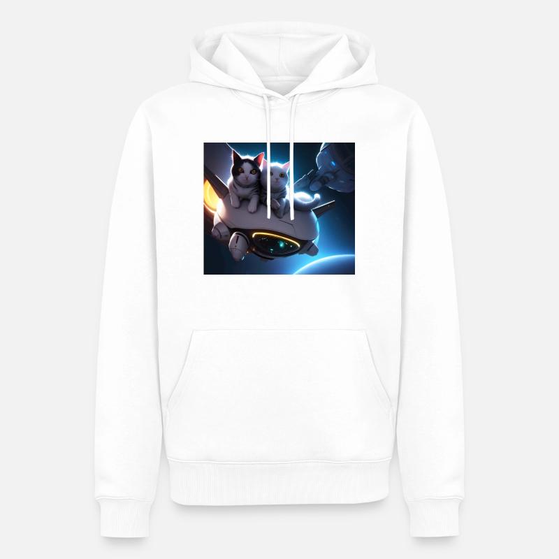 Les chats dans l’espace - Sweat à capuche Premium bio Homme - blanc