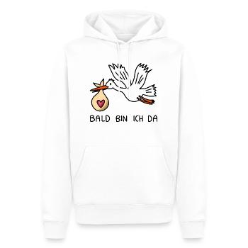 Bald bin ich da: Storch bringt Baby - Männer Premium Bio Hoodie - Weiß - Vorne - Nico (187cm)