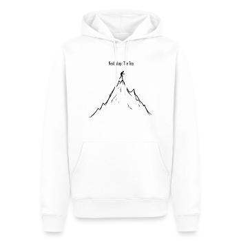 AVENTURE. RANDONNÉE. PROCHAIN ARRÊT : LE SOMMET - Sweat à capuche Premium bio Homme - blanc - Devant - Nico (187cm)