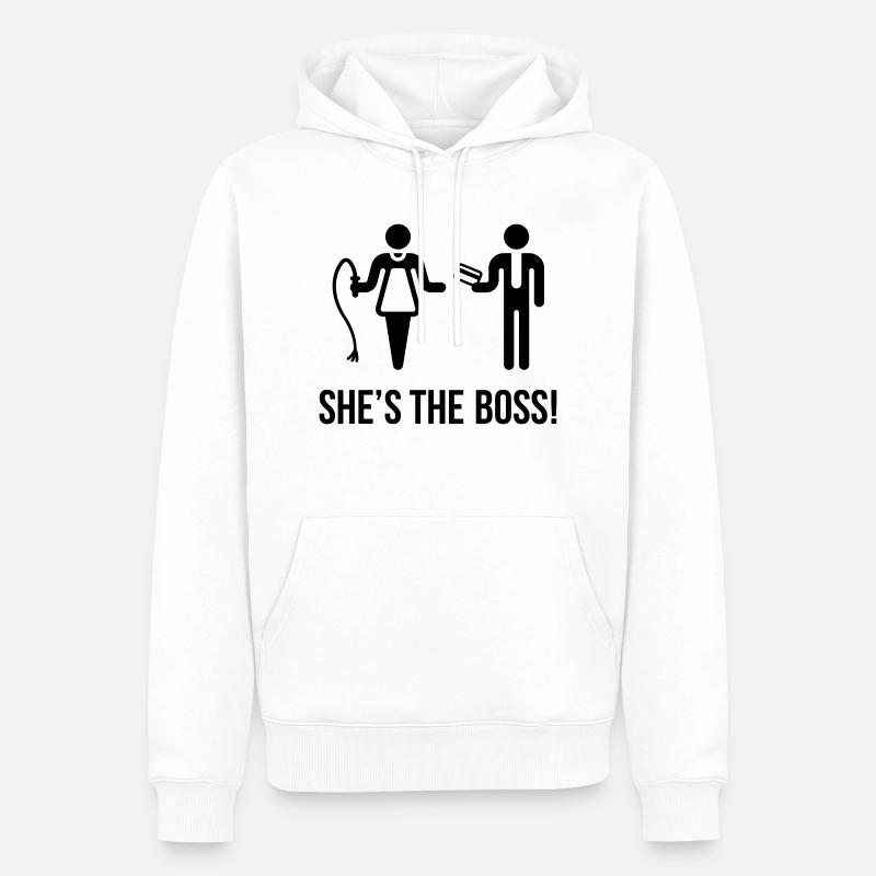 She's The Boss! (Ehefrau & Ehemann) - Männer Premium Bio Hoodie - Weiß