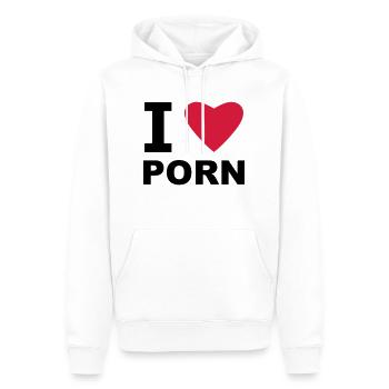 J'aime la pornographie - Sweat à capuche Premium bio Homme - blanc - Devant - Nico (187cm)
