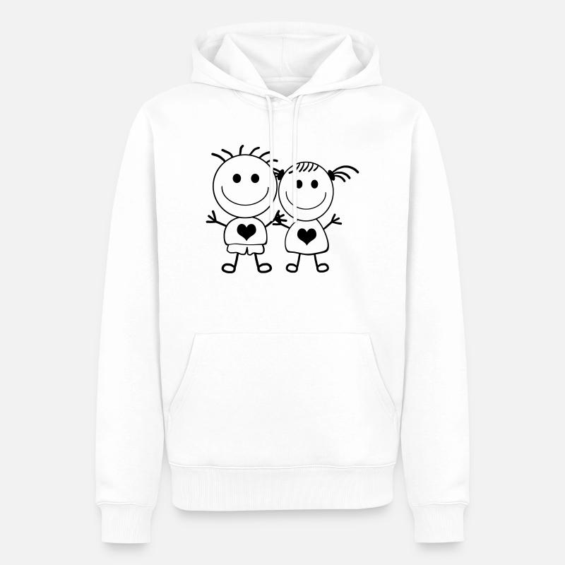 Junge und Mädchen - Strichmännchen-Paar - Männer Premium Bio Hoodie - Weiß
