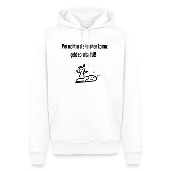 Spruch " Wer nicht in die Puschen kommt..." - Männer Premium Bio Hoodie - Weiß - Vorne - Nico (187cm)