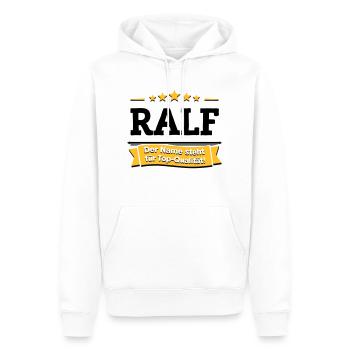 Ralf – Der Name steht für Top-Qualität! - Männer Premium Bio Hoodie - Weiß - Vorne - Nico (187cm)