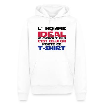 l'homme idéal - Sweat à capuche Premium bio Homme - blanc - Devant - Nico (187cm)