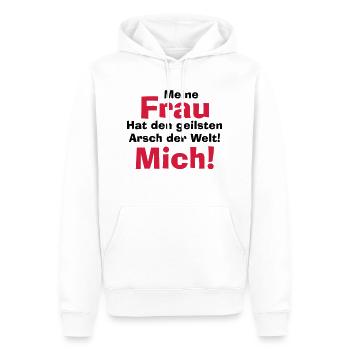 Meine Frau hat den geilsten Arsch der Welt! Mich! - Männer Premium Bio Hoodie - Weiß - Vorne - Nico (187cm)
