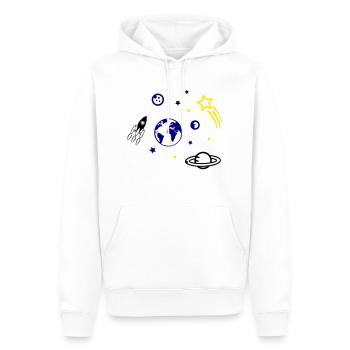 universo - Felpa con cappuccio ecologica premium da uomo - bianco - Fronte - Nico (187cm)