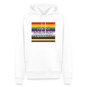 Gerechtigkeit Inklusion Gleichheit Pride Marsch - Männer Premium Bio Hoodie - Weiß - Vorne - Nico (187cm)