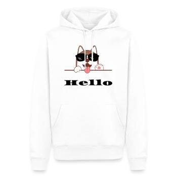 Chien joyeux avec lunettes de soleil, Hello - Sweat à capuche Premium bio Homme - blanc - Devant - Nico (187cm)