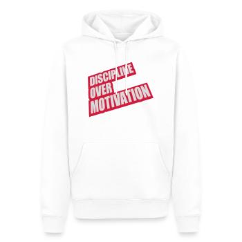 discipline over motivation Zitat - Männer Premium Bio Hoodie - Weiß - Vorne - Nico (187cm)