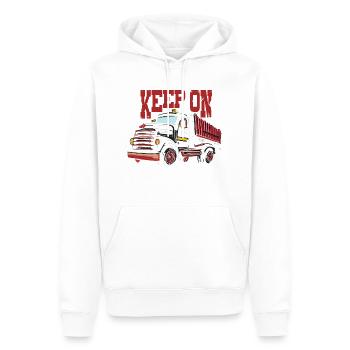 BLEIBEN SIE AUF TRUCKIN - Männer Premium Bio Hoodie - Weiß - Vorne - Nico (187cm)