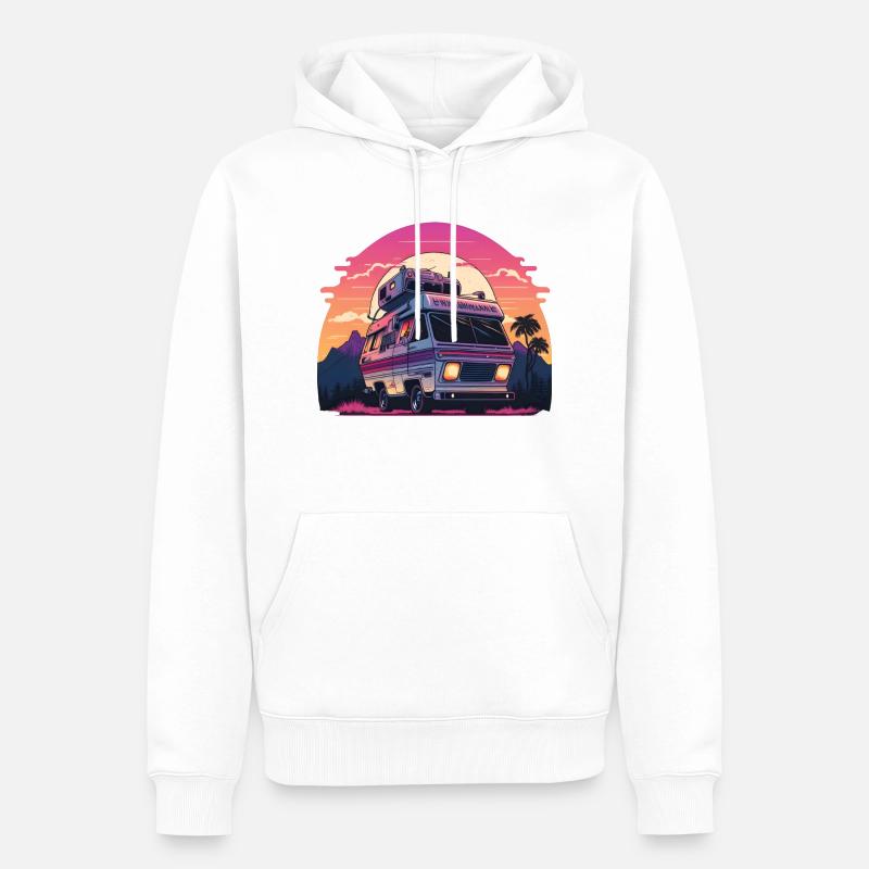 Synthwave Camper sunset - Männer Premium Bio Hoodie - Weiß