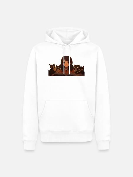 cats with anime girl - Männer Premium Bio Hoodie - Weiß