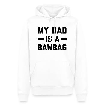 My dad is a bawbag - Men’s Premium Organic Hoodie - white - Front - Nico (187cm)
