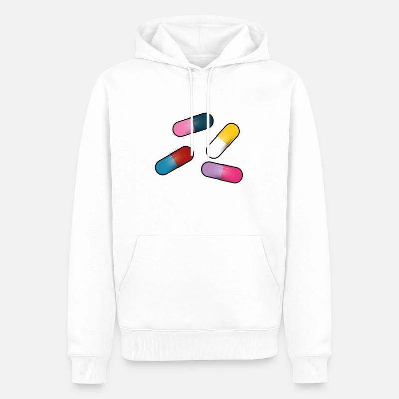 Graphique de dessin animé de pilules - Sweat à capuche Premium bio Homme - blanc