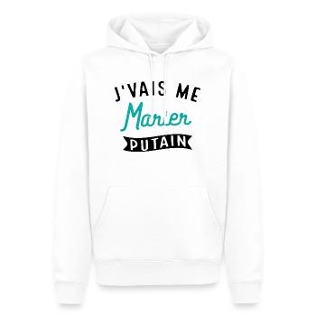 J'vais Me Marier Putain Cadeau Evg Humour Drôle - Sweat à capuche Premium bio Homme - blanc - Devant - Nico (187cm)