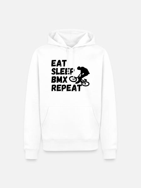 manger dormir bmx répéter - humour vélo - Sweat à capuche Premium bio Homme - blanc