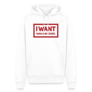 JE VEUX DES CÂLINS ET DES BAISERS. Design mignon et cool. Nouveau - Sweat à capuche Premium bio Homme - blanc - Devant - Nico (187cm)