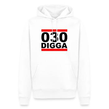 030 Digga Berlin Berliner Bär - Brandenburger Tor - Männer Premium Bio Hoodie - Weiß - Vorne - Nico (187cm)
