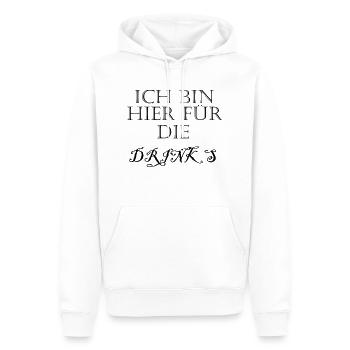 Ich bin hier für die Drinks - Schriftzug - Männer Premium Bio Hoodie - Weiß - Vorne - Nico (187cm)