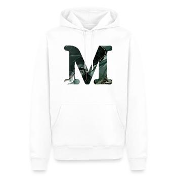 Lettre m marbré vert - Sweat à capuche Premium bio Homme - blanc - Devant - Nico (187cm)