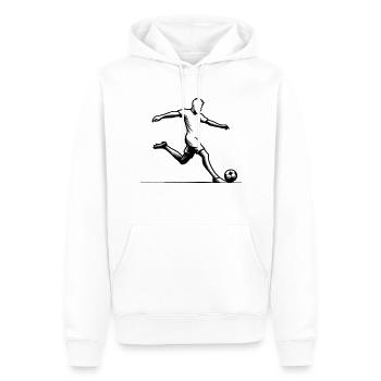 Minimalistische Fußballspieler-Silhouette - schwarz - Männer Premium Bio Hoodie - Weiß - Vorne - Nico (187cm)