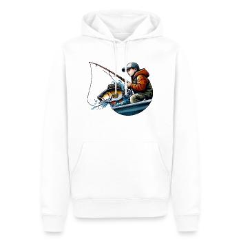 Angeln Junger Fischer - Natürlich Sofort - Männer Premium Bio Hoodie - Weiß - Vorne - Nico (187cm)