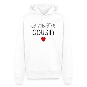 Je vais être cousin - cœur - Sweat à capuche Premium bio Homme - blanc - Devant - Nico (187cm)