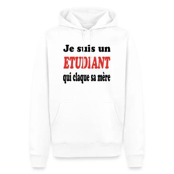 JE SUIS UN ETUDIANT QUI CLAQUE SA MERE - Sweat à capuche Premium bio Homme - blanc - Devant - Nico (187cm)