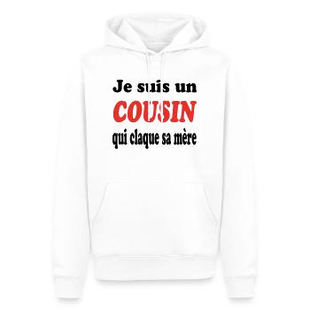 JE SUIS UN COUSIN QUI CLAQUE SA MERE - Sweat à capuche Premium bio Homme - blanc - Devant - Nico (187cm)