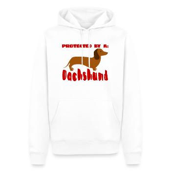 Dackel / Dachshund: Protected by a Dachshund - Männer Premium Bio Hoodie - Weiß - Vorne - Nico (187cm)