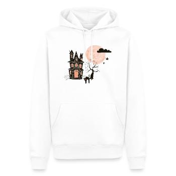Halloween Illustration Katze Haus Mond Geschenk - Männer Premium Bio Hoodie - Weiß - Vorne - Nico (187cm)