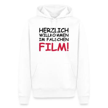 Herzlich willkommen im falschen Film! - Männer Premium Bio Hoodie - Weiß - Vorne - Nico (187cm)