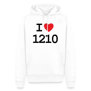 I love 1210 - Ich liebe Floridsdorf Shirt - Männer Premium Bio Hoodie - Weiß - Vorne - Nico (187cm)